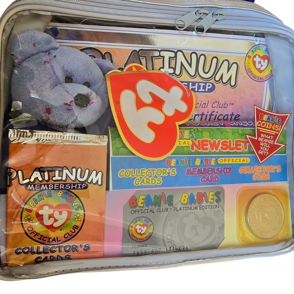 Ty‎ Beanie Babies Official Club Platinum Edition Membership Kit Silver Case Bear